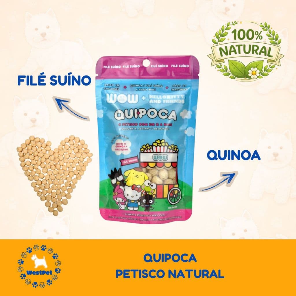Petisco Natural Para Cachorro Wow Quipoca Filé Suíno Crocante Desidratado