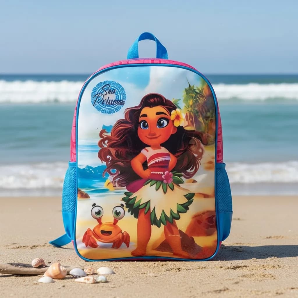 Mochila Infantil Princesa Mar Costas Estampada Resistente Escolar Criança