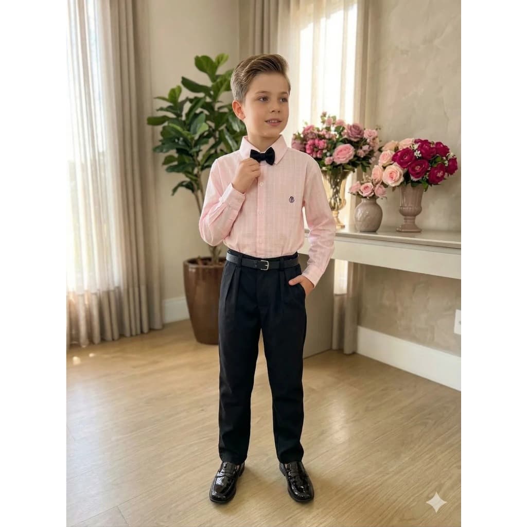 Conjunto Social infantil  Camisa Rosa Calça Preta Miss Cherry Henrique