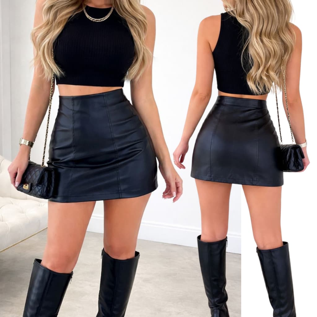 Saia de Couro Fake - Moda Outono Inverno do P ao GG