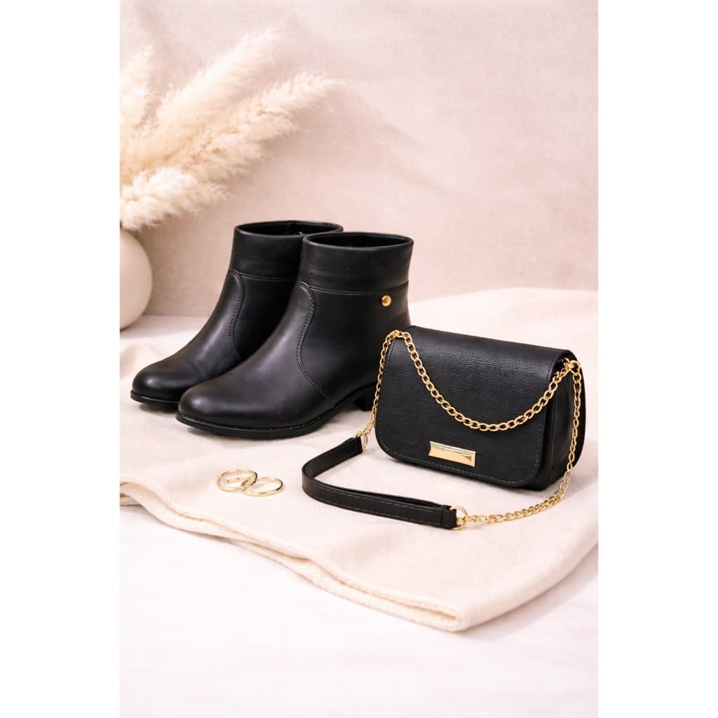 Kit Poder e Sofisticação: Bota + Bolsa Preta para um Look Impecável