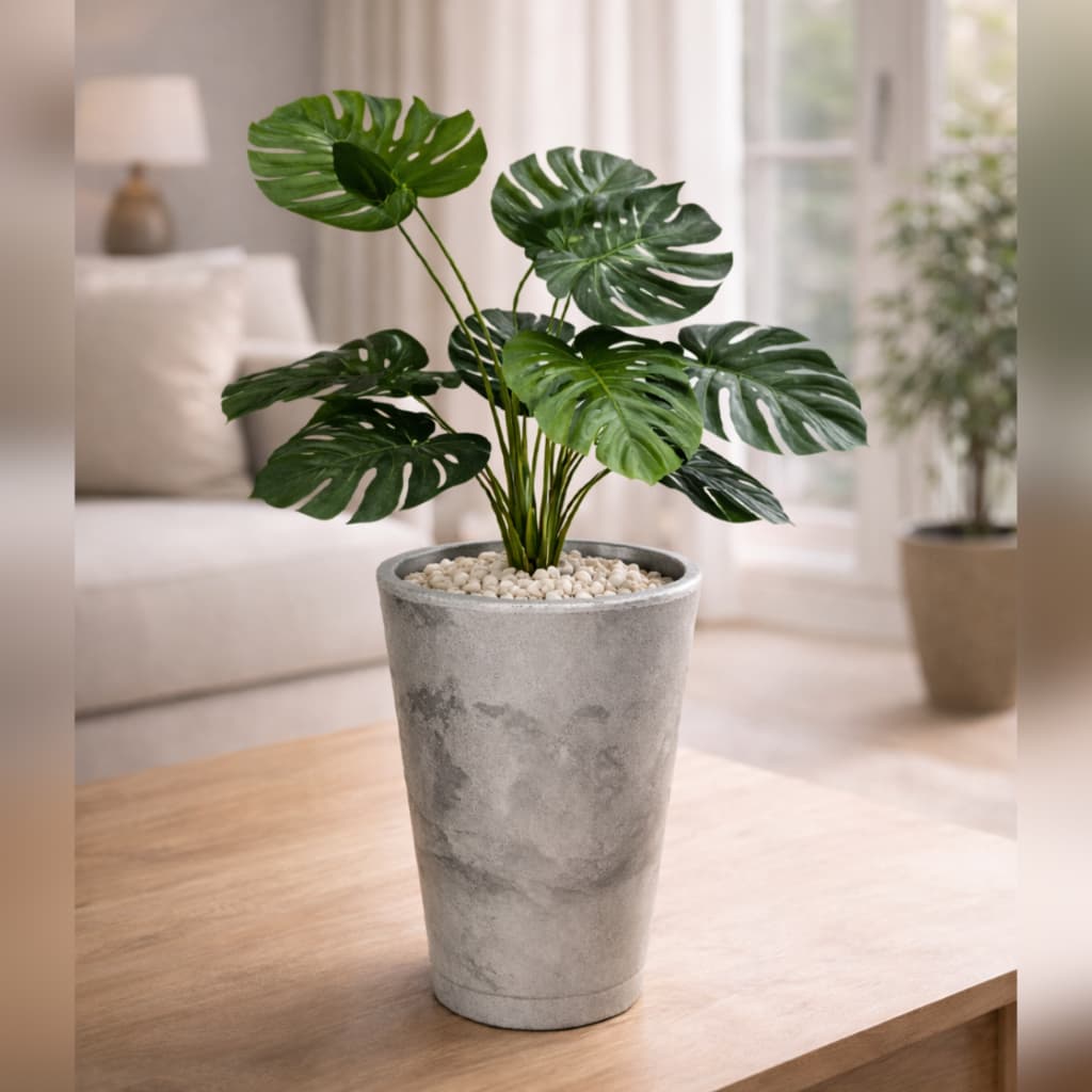 DV Arranjo Decorativo Costela de Adão Artificial no Vaso Marmorizado Moderno