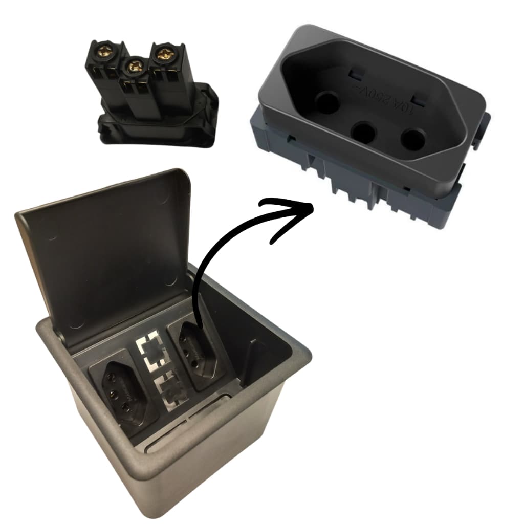 Plug Módulo para caixa de Tomada MarGirius 2P+T 10A Preto