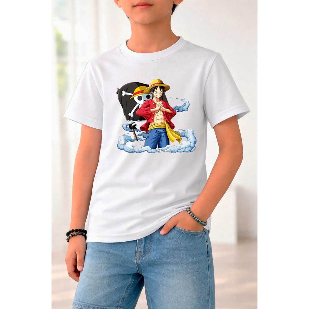 Camiseta Infantil Meninos Moda Street Blusa Juvenil Estampada Luff Marinheiro Pirata