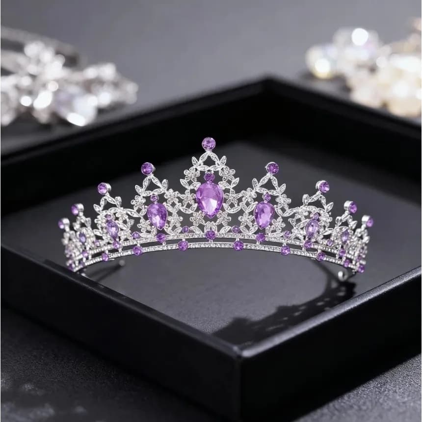 Tiara Debutante Coroa Aniversário 15 Anos Miss Concursos N6 Prateada Lilás