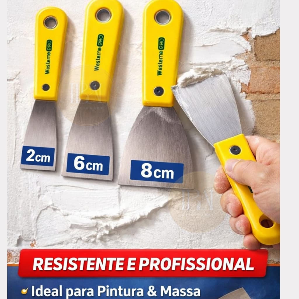 Kit Espátula Profissional 3 Peças Aço  2cm 6cm 8cm Pintura Massa Pedreiro Resistente