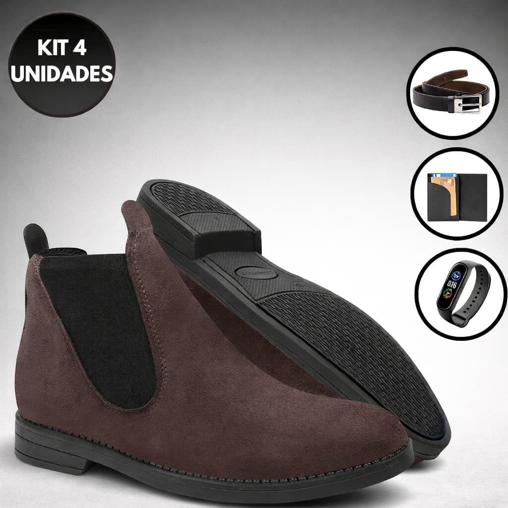 Bota Botina Trilha Coturno Masculino Adventure Em Couro Camurça Reforçado + Cinto Carteira & Relógio