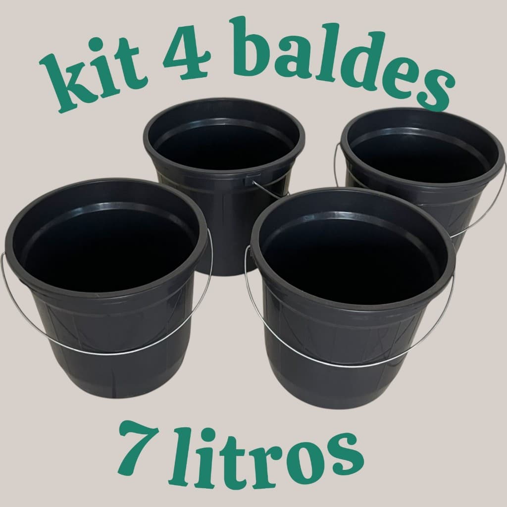 Kit 4 Balde Plástico Extra Forte 7 Litros Alça Resistente e Reforçada Obras Limpeza Reforma