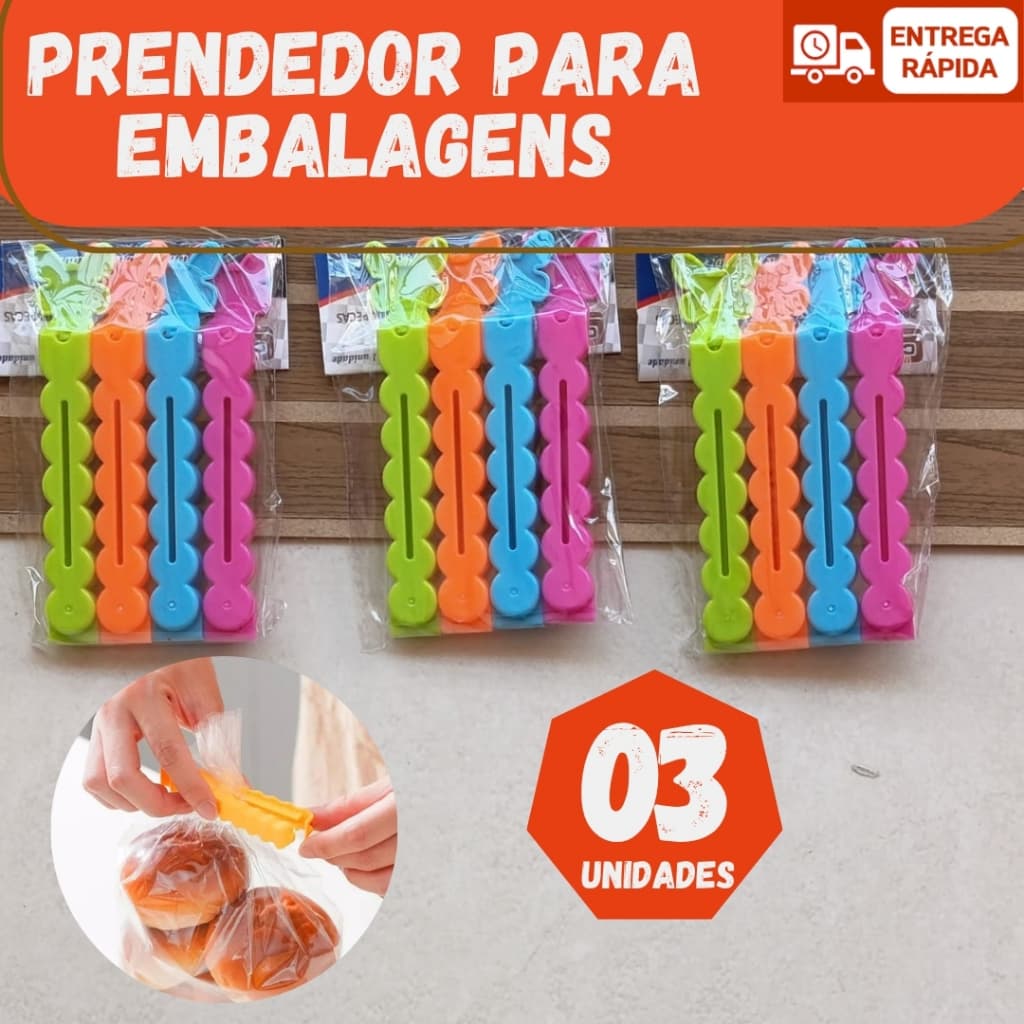 Kit 02 ou 03 Prendedores Lacra Veda Embalagem de Plástico Borboleta Multiuso Coloridos com 4 Peças 12X2,5CM