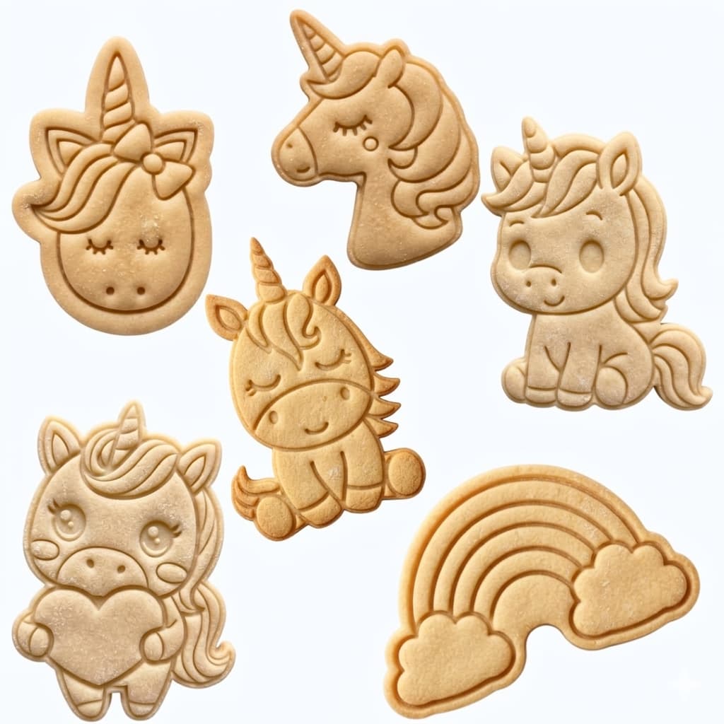kit de Cortadores e Marcadores de Biscoito de Unicornio e Nuvens com 6 peças Confeitaria Festa Aniversario