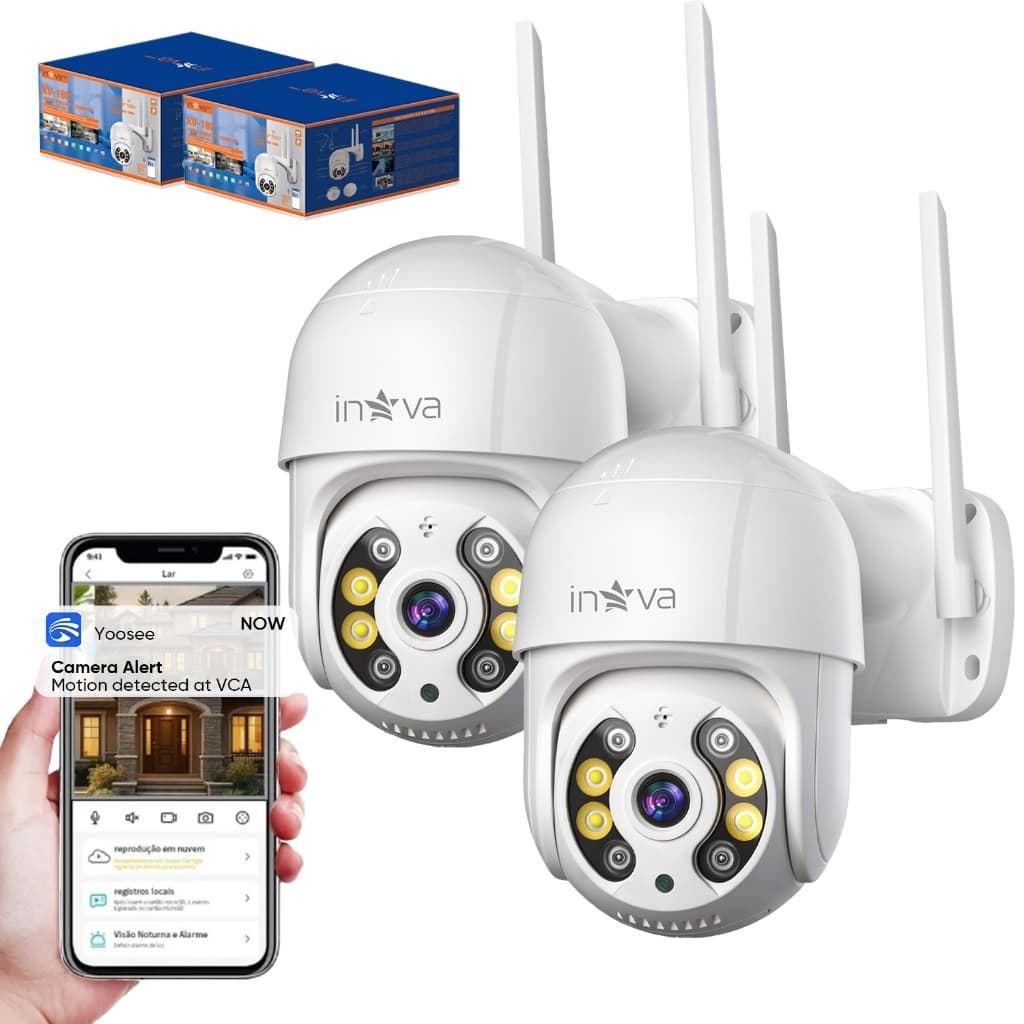 INOVA Câmera Segurança Lente Dupla YOOSEE IP66 Wi-Fi Visão Noturna Infravermelho HD 1080P 360° Sensor Movimento