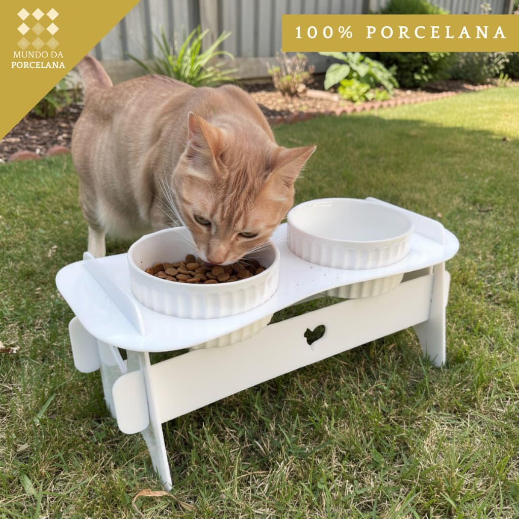Comedouro Bebedouro Elavado Branco Porta Ração Água Acrilico Cumbuca Porcelana
