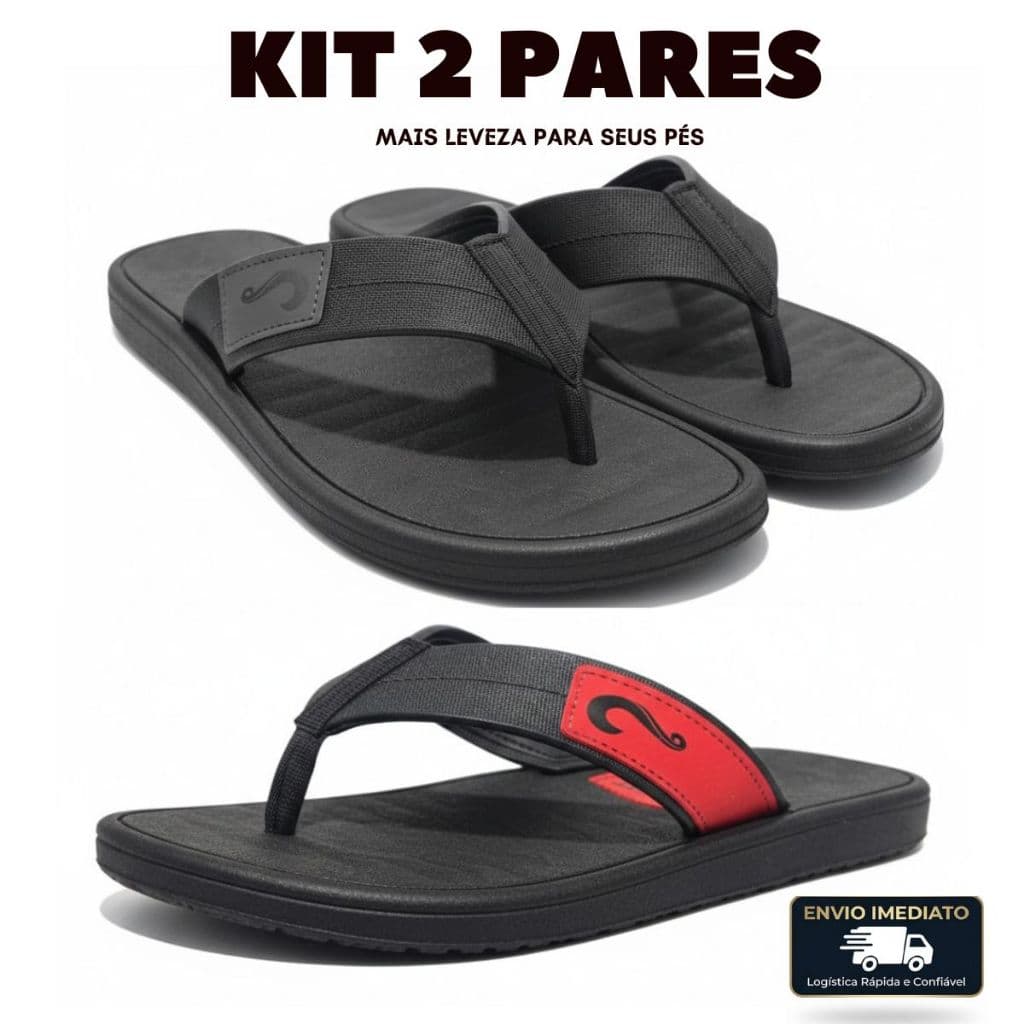 Kit 2 Pares Chinelo Masculino Adulto Macio Barato NOVO