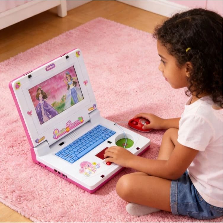 Laptop infantil rosa notebook computador portátil a pilha som luz