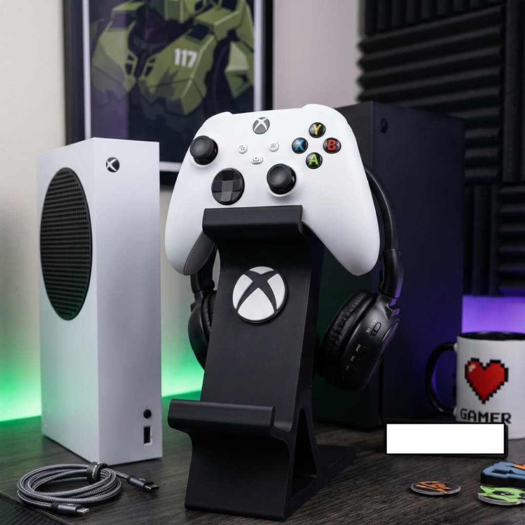 SUPORTE GAMER PORTA CONTROLES E FONE XBOX COM LOGO CORES BRANCO OU PRETO