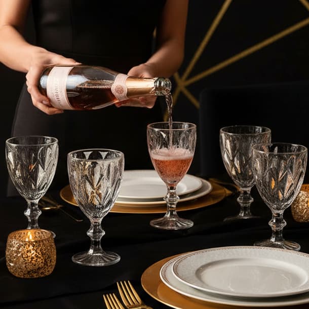 Jogo/Kit de Taças de Vidro Diamante 340ml com 6 Peças –Luxo Cristal, Reforçado, Mesa Posta Elegante