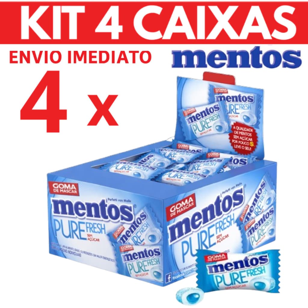 Chiclete Mentos Pure Fresh Kit 4 Caixas 240 Gomas Sem Açúcar