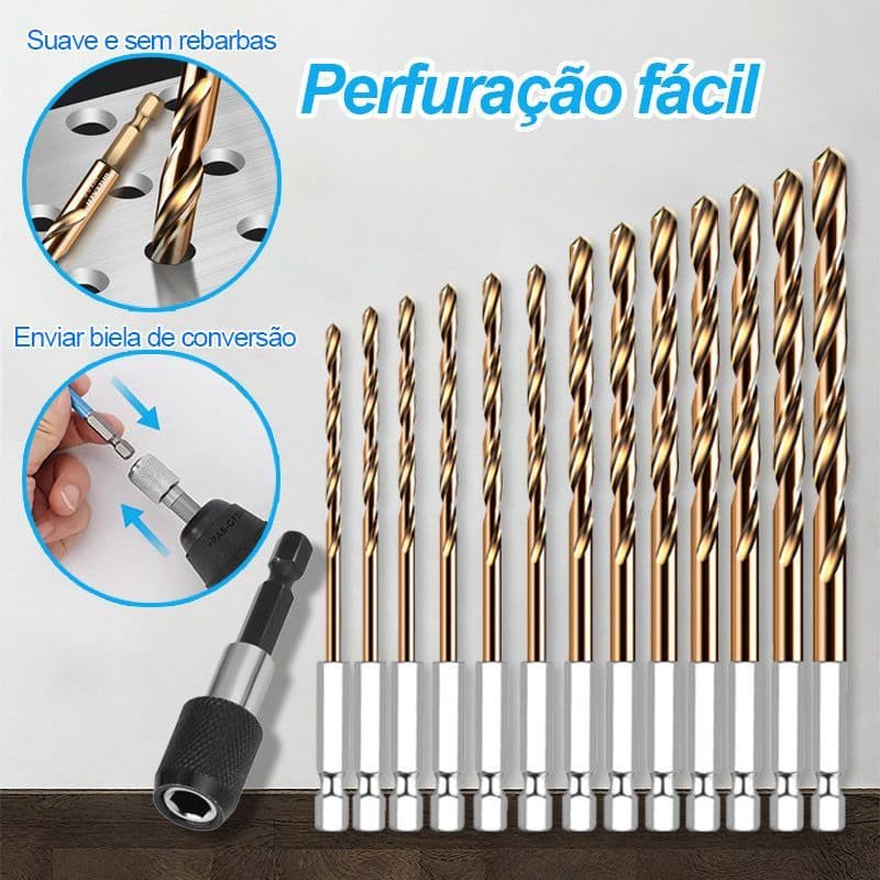 Kit 13 pcs Jogo de Brocas Hexagonais Titânio ZEM Troca Rápida para Madeira Plástico Metal Alumínio Ferramenta de Impacto