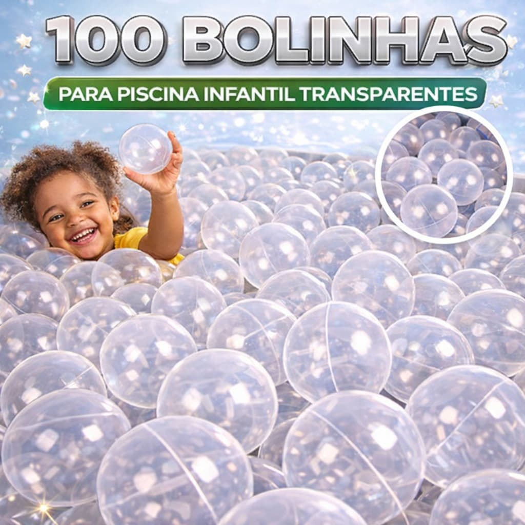 100 Bolinhas para Piscina Infantil Transparente Play Brinquedo PROMOÇÃO