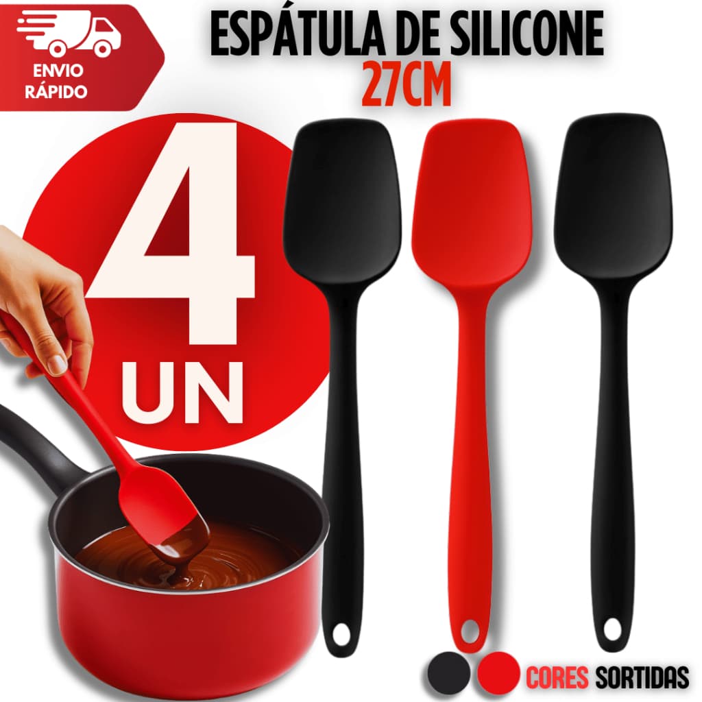 Conjunto Espátula Silicone 27cm Dura Colher Bolo Cozinha Resistente Multiuso Não Risca Utensílios