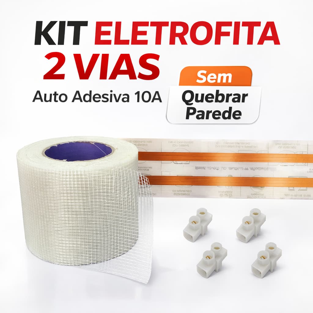 Kit Fita Adesiva Sem Quebrar Eletrofita 10a 2 vias + 4 Conectores Tamanhos Sortidos