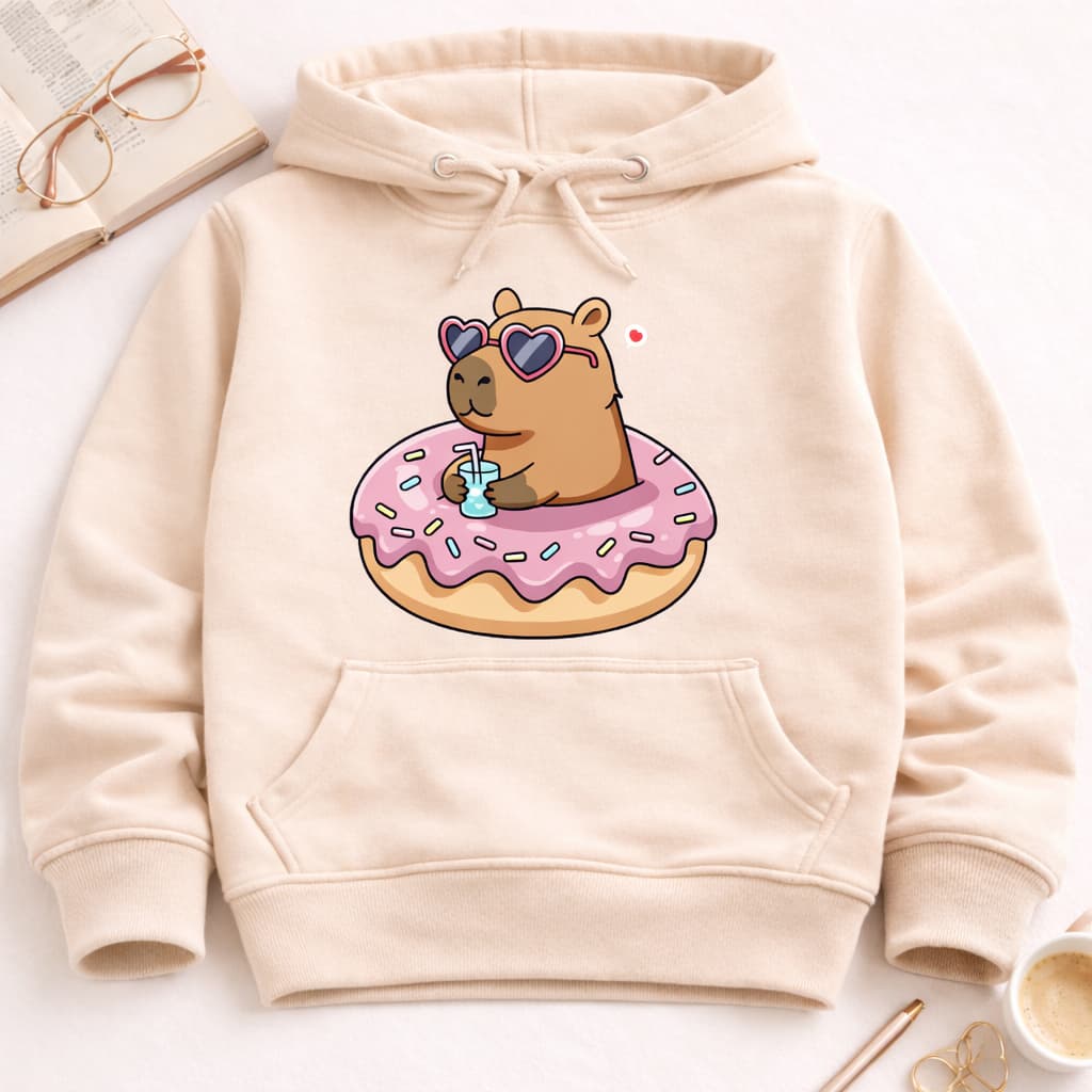 Moletom Canguru Infantil Capivara Donut Com Capuz