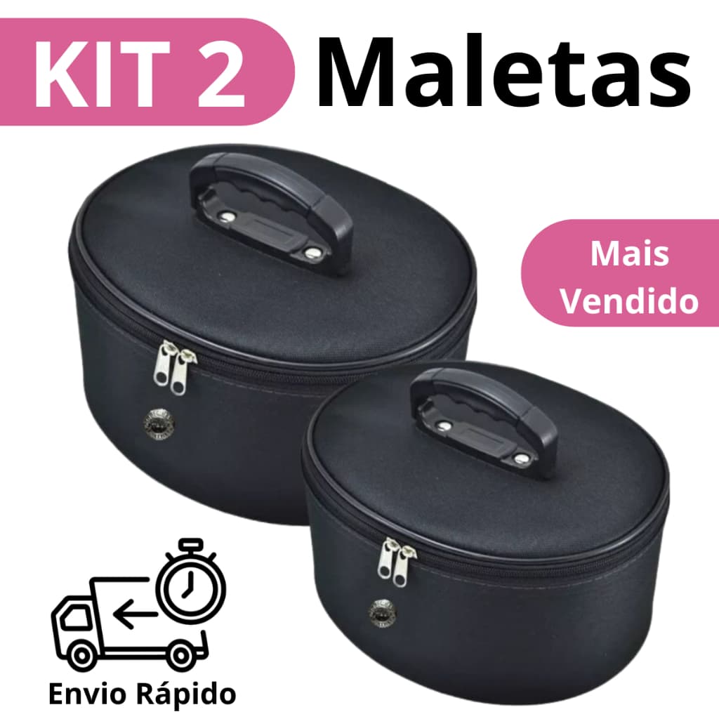 Kit Maleta 2 Nécessaires Frasqueiras Maquiagem Esmaltes Preto Fashion