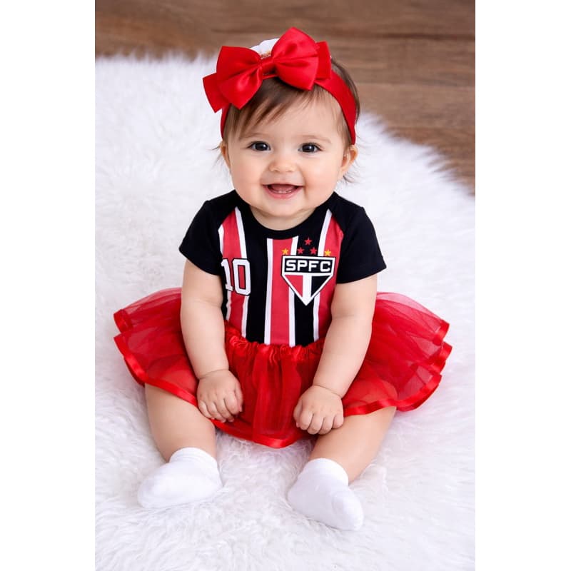 Roupa de Bebê São Paulo Body Temático Tricolor Mesversário Borie Pronta Entrega / Branco Liso