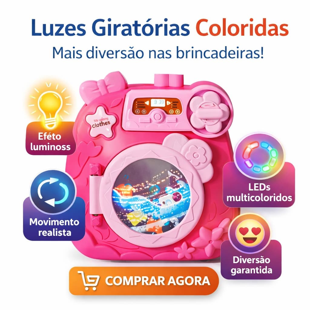 Máquina de Lavar Infantil Brinquedo com Acessórios Faz de Conta Educativo Criança