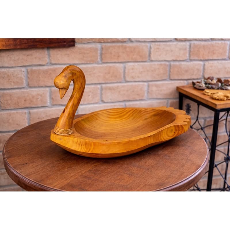 Gamela de Madeira tamanho grande Cisne Esculpida à Mão Fruteira Decorativa envernizada luxo