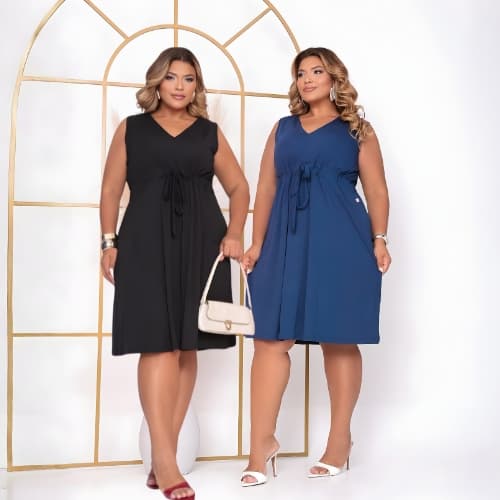 2 Vestidos Midi Plus Size Elegante Confortável Clássico Amarração Elegante Dia a Dia Casual Moda