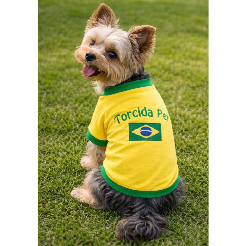 Camisa para cachorros do Brasil Blusa torcida pet Brasil Porte Pequeno Roupas para cachorros do Brasil
