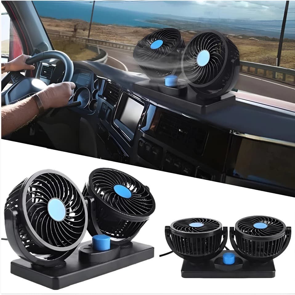 Ventilador de Carro Rotativo 360 Graus - Ventiladores Elétricos de 24V DC com 2 Velocidades e Cabeça Dupla