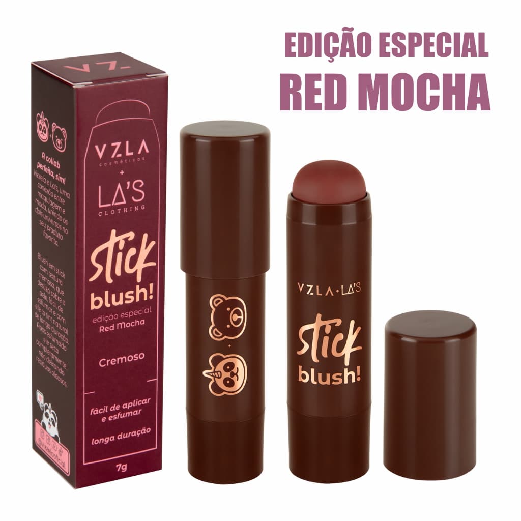 Blush Stick Red Mocha Vizzela Cremoso Bastão Longa Duração Efeito Tint