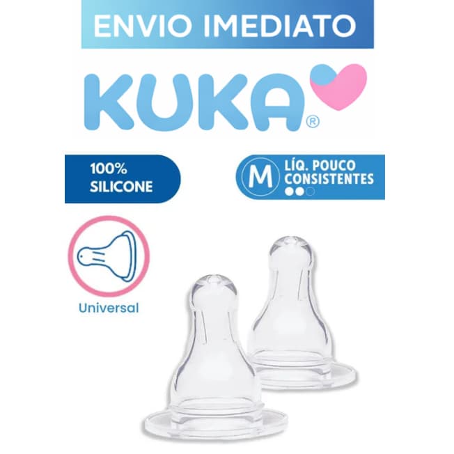 Bico de Mamadeira Universal Redondo Kuka 100% Silicone com 2 Unidades