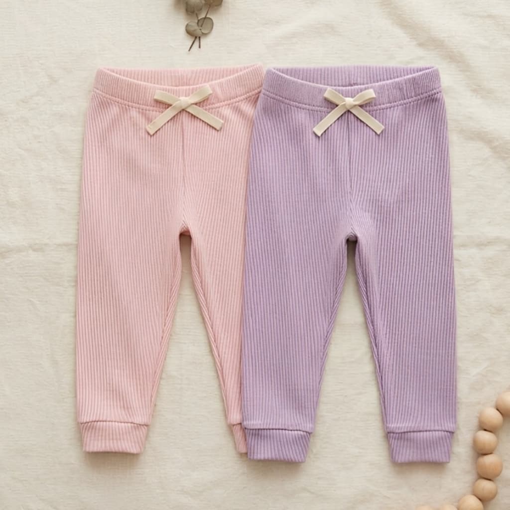 Kit 2 Calças Jogger Infantil Menina Canelada Algodão com elastano 1 ao 3 Anos -confortável - escolar