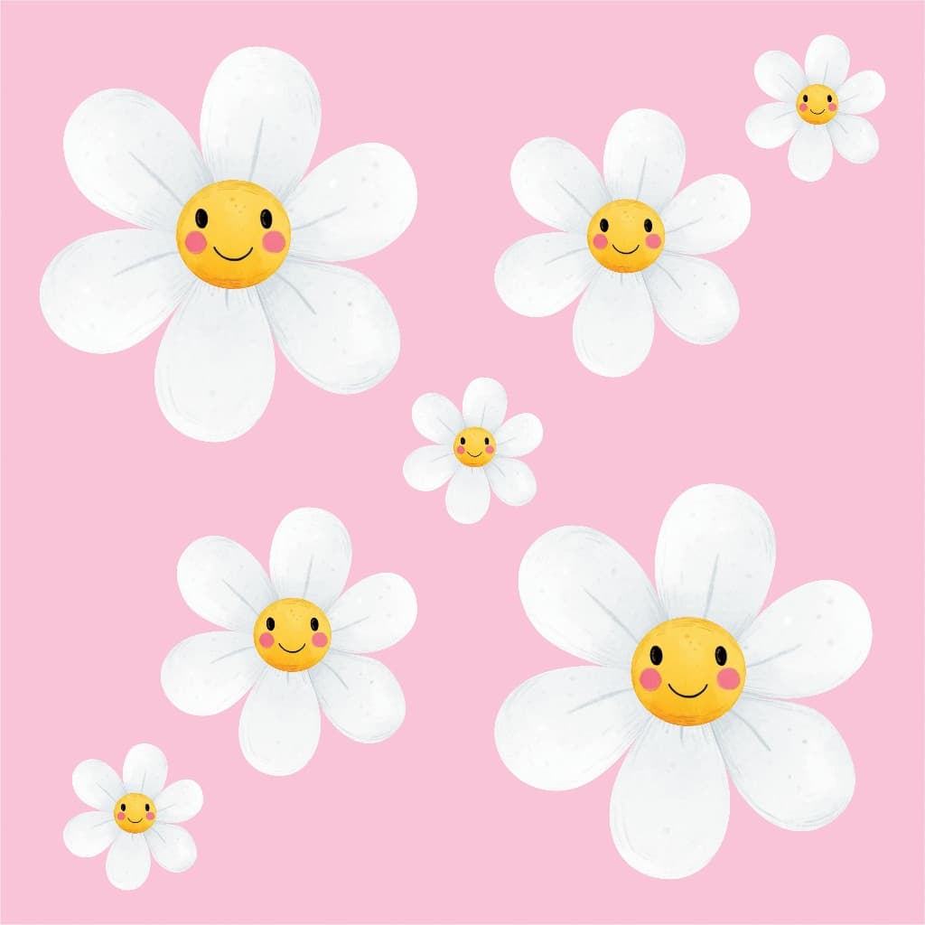 Kit 60 Adesivos De Parede Infantil Margarida Flor Flores Menina Bebê Quarto Jardim Brancas