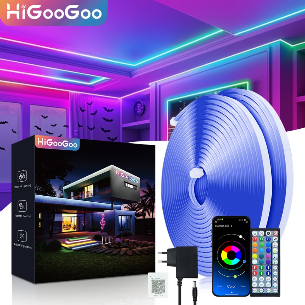 HiGooGoo Flexível 30M Fita Música LED Neon App Controle Remoto Inteligente Luz Decorativa Carnaval Natal RGB Com Fonte