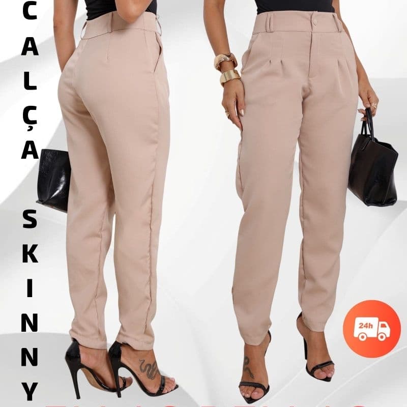 Calça  feminina Skinny Alfaiataria Premium  siper na frente azul marinho caimento impecável