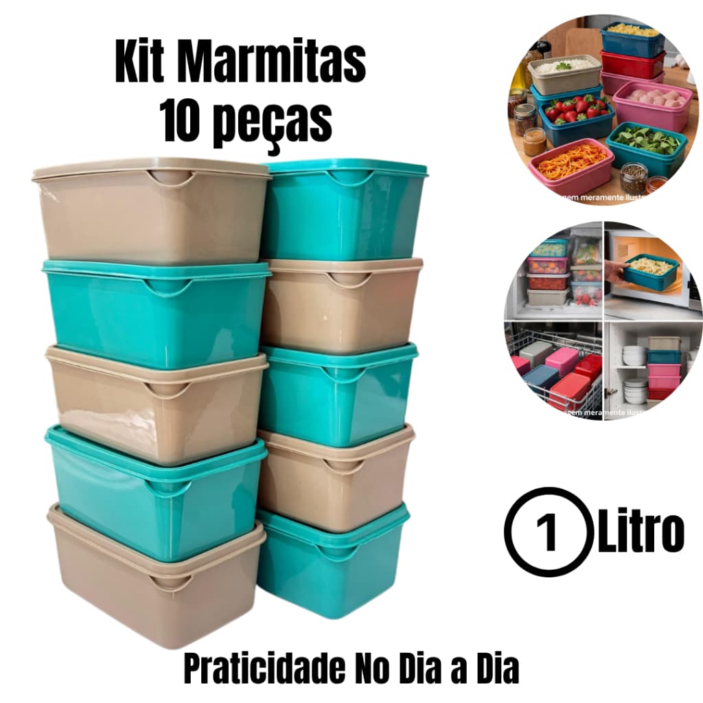 Kit Conjunto jogo de potes 10 POTE organizador plastico vasilhas marmita potes e tigelas
