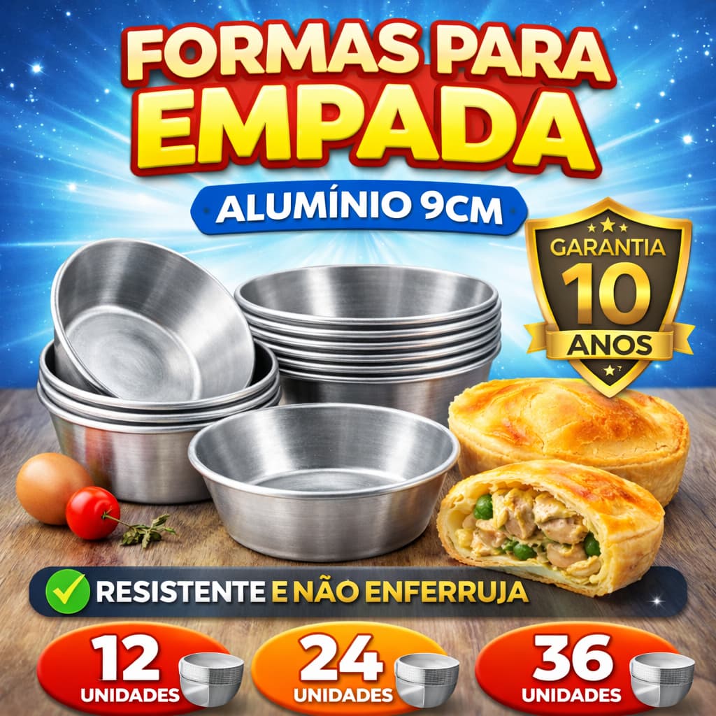 Forma de Empada de Alumínio 9cm – Perfeita para Empadão e Mini Tortas – Pacote com 12, 24 ou 36 Unidades - Promoção Impe