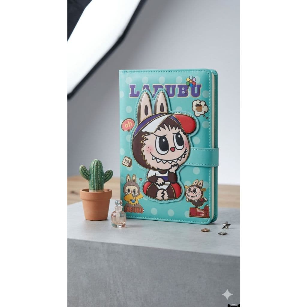 Agenda Luxo Labubu Pop Mart Capa 3D Couro PU com Fecho Magnético Planner Fofo Kawaii