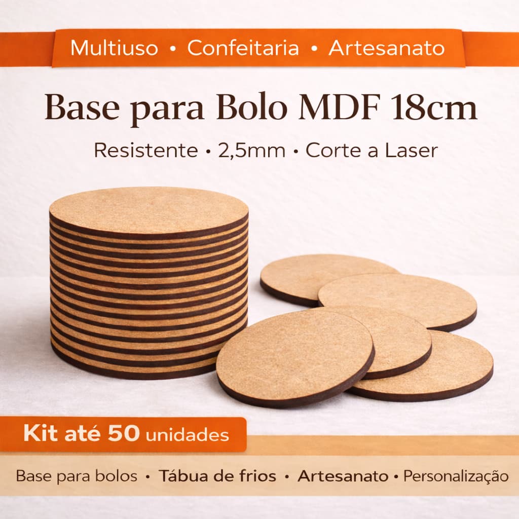 Base Bolo Cake Board 18cm MDF 2,5mm Corte Laser Tabuleiro Premium Kit Unidades