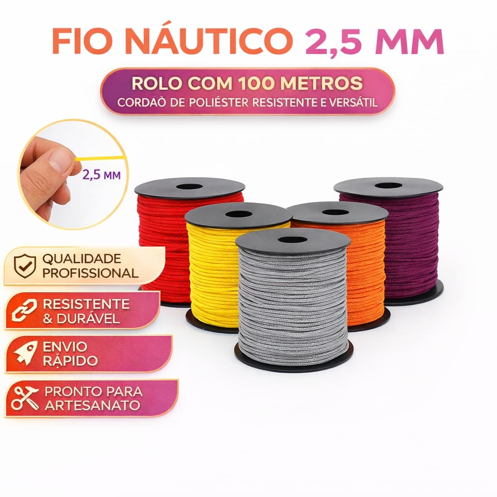 Fio Náutico 2,5 mm – Rolo com 100 metros | Cordão de Poliéster Resistente e Versátil