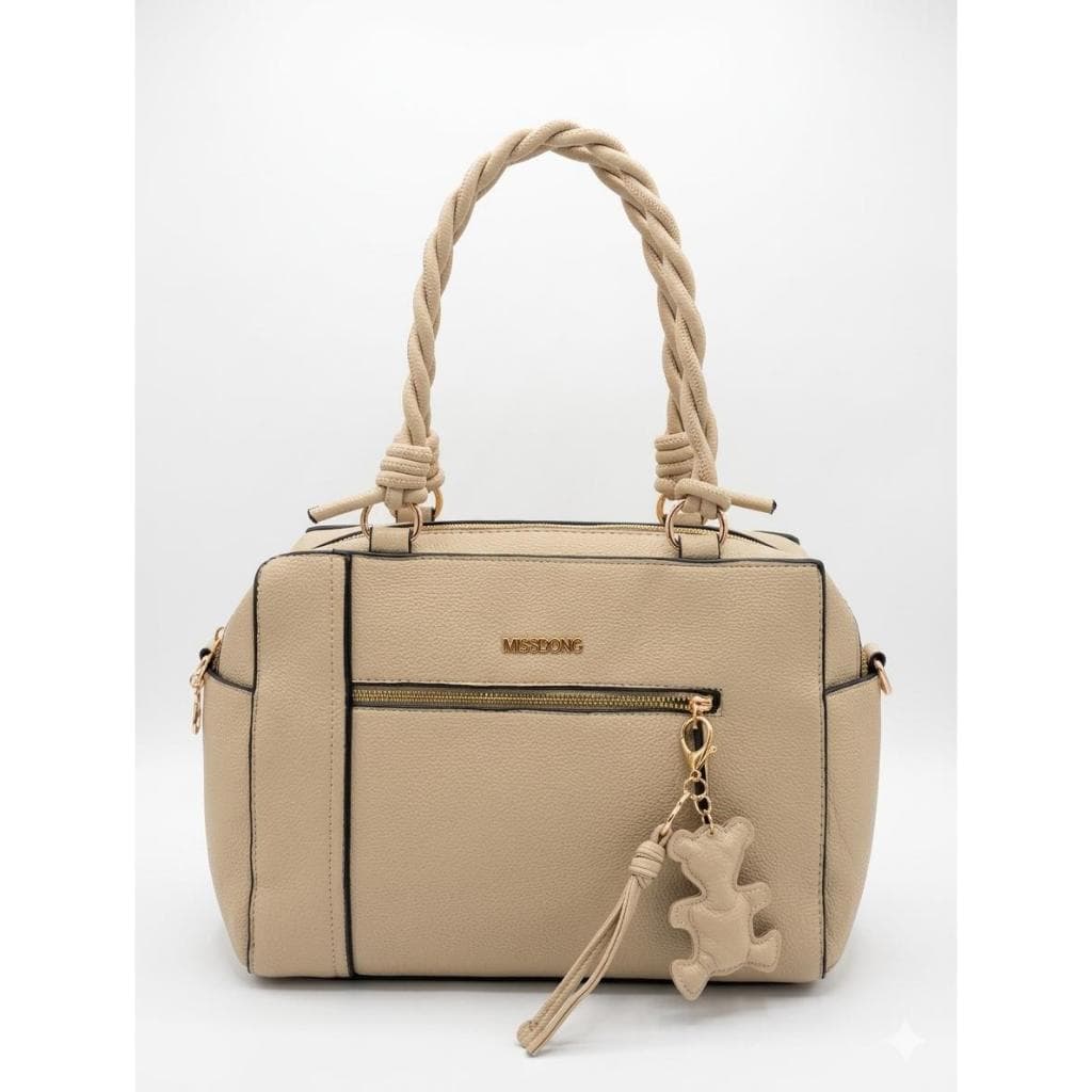 Bolsa Feminina Elegance Trançada Nude com Pingente