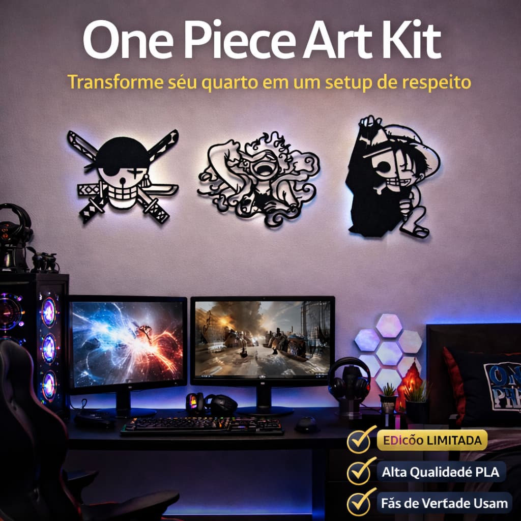 One Piece Art Kit™ Decoração de Parede One Piece - Luffy One Piece Decoração quarto gamer -Decoração