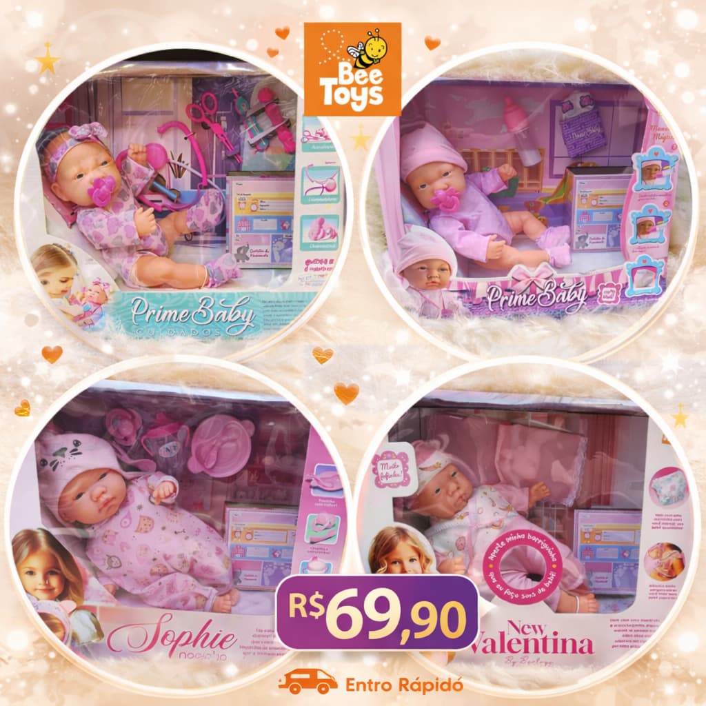 Kit Boneca Prime Baby Cuidados Médicos com Acessórios – Estetoscópio, Termômetro e Seringa Infantil