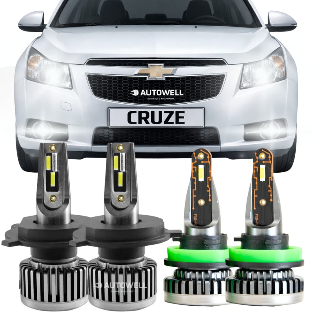 Kit Lâmpadas Ultra Led Nano Farol Cruze 2011 2012 2013 2014 2015 2016 Farol Alto E Baixo Farol Milha