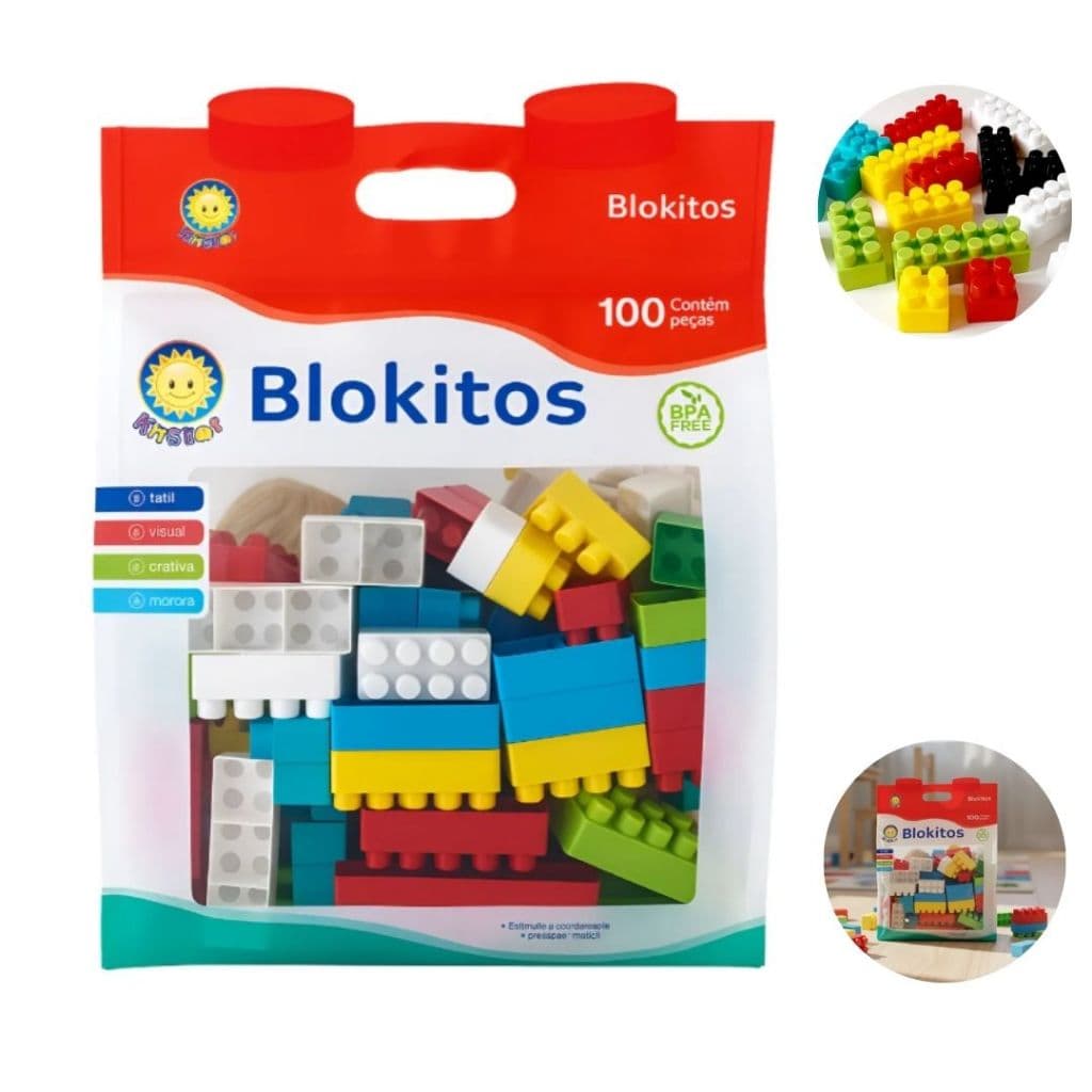 Blocos de Montar 100 Peças Infantil Educativo Criatividade Garantida