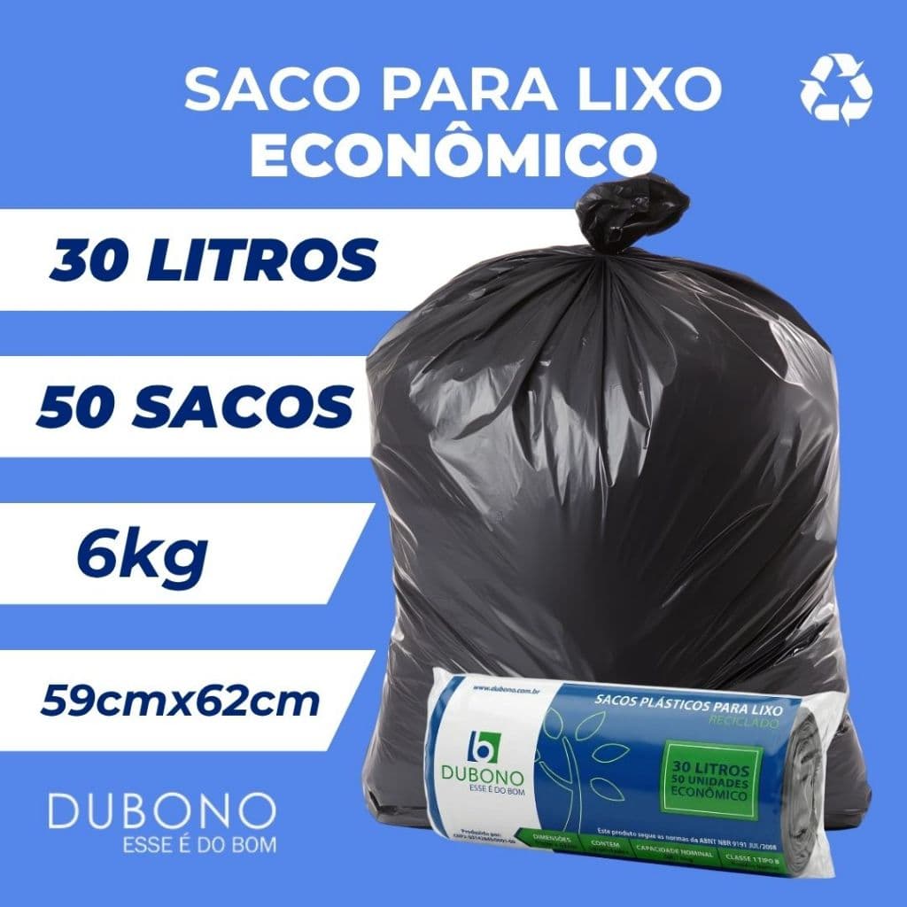 Saco De Lixo Reforçado 30 Litros 6 KG Rolo Com 50 Sacos Econômico Sustentável